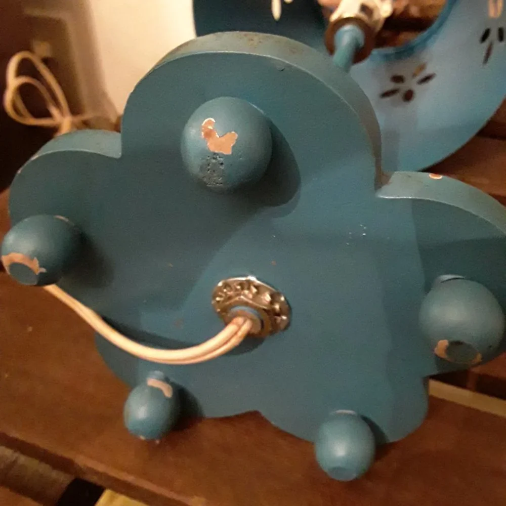 Vintage Steel Electric Lamp on Wooden Base - Blue